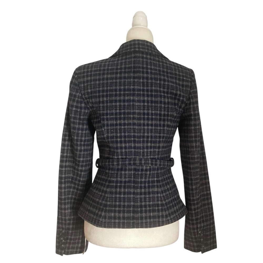 Reformation Mabel Jacket NWT Wool Blend Belted Blazer in Navy Check - Picture 6 of 12